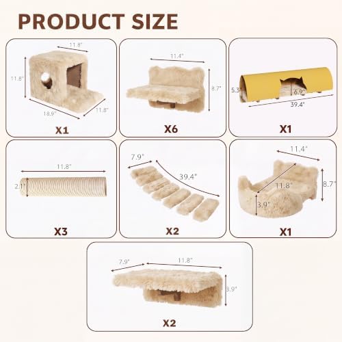 16-in-1 Cat Wall Shelves, Cat Furniture w/Tunnel & Bridge - Image 2
