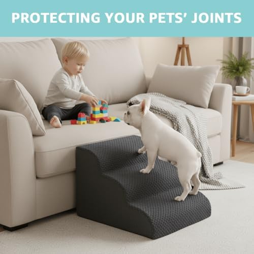 Oiilores Dog Stairs for Small Dogs 15" H, 3-Step Dog Steps Ramp for Couch Sofa - Image 2