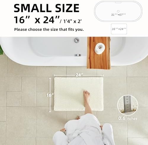 TYUU Cream White Waffle Bath Mat, Small Boho Bathroom Rugs Non Slip 24x16 - Image 2