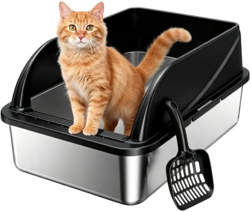 Stainless Steel High-Sided Cat Litter Box by OneBug