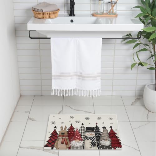 Giwawa Winter Snowman Gnome Bath Rug Xmas Tree Bathtub Mat Non Slip Absorbent - Image 2