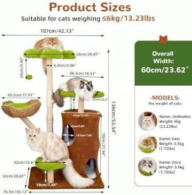 Indoor Cat Tree Tower: Multi-Level Sisal Scratching Post 53.5 Inch - Image 4