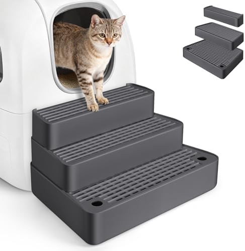 Extra Large 3 Steps Litter Box Ramp, Adjustable Cat Litter Box Step by Bartuke