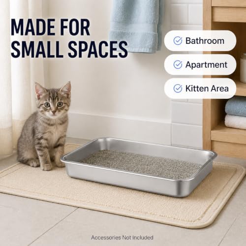 Small Stainless Steel Kitten Litter Box, Low Entry, 15.7 x 11.8 x 2.8 in - Image 6