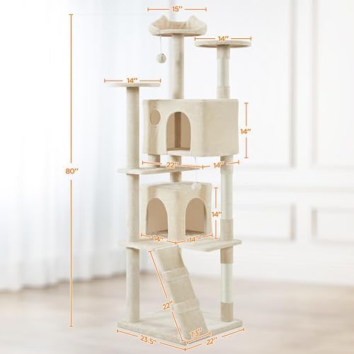 Yaheetech 80in XL Multi-Level Cat Tree, Double Caves, Sisal Posts - Image 3