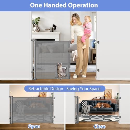 Retractable Dog Gate with Cat Door 55" Wide Retractable Pet Gate with Cat Door - Image 4