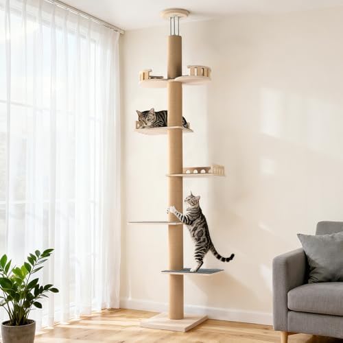 Veehoo Floor to Ceiling Cat Tree, 61-110" Adjustable Tall Tension Cat Tower by Veehoo