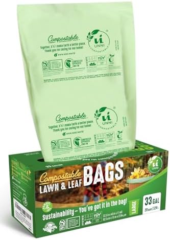 UNNI 30-33 Gallon Compostable Bags, 124 L, Extra Thick 1.1 Mil by UNNI