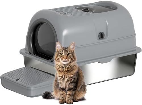 Low Entry High Sided Large Enclosed Cat Litter Box, Stainless Steel Litter Pan by Unknown