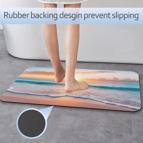 Sunset Beach Bathroom Mat, Non-Slip Rubber Backing Thin Low-Profile Bath Rug - Image 3
