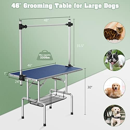Lyromix 46'' Stainless Steel Pet Dog Grooming Table, Arm/Noose/Tray - Image 2
