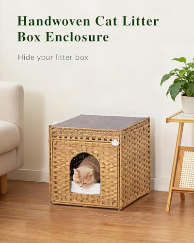 SETVSON Cat Litter Box Enclosure Furniture, Hidden Rattan PE House - Image 6