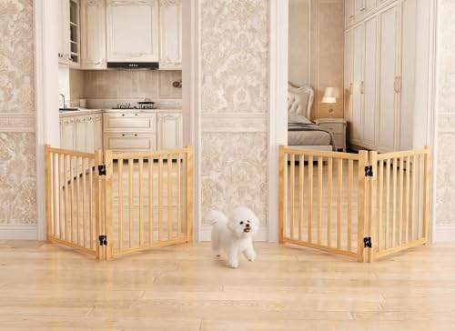 YOCAN Non-Painted Wooden Freestanding Dog Gates by YOUCANPET