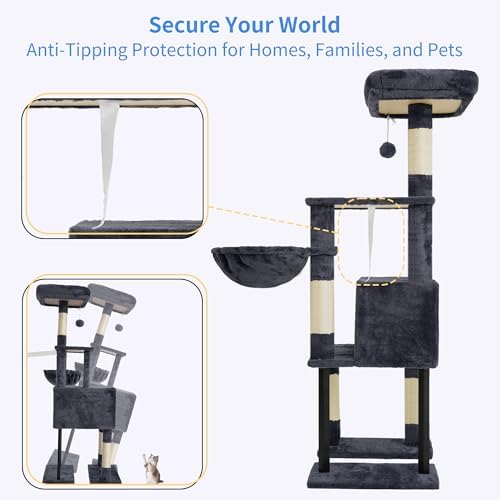Heybly Cat Tree with Toy, 49.2 inch Cat Tower - Image 6