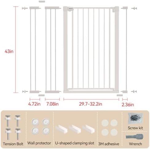 43 inch Tall Safety Dog Gate Adjustable 29.7-45.2 inch Extra-Wide Metal Pet - Image 2