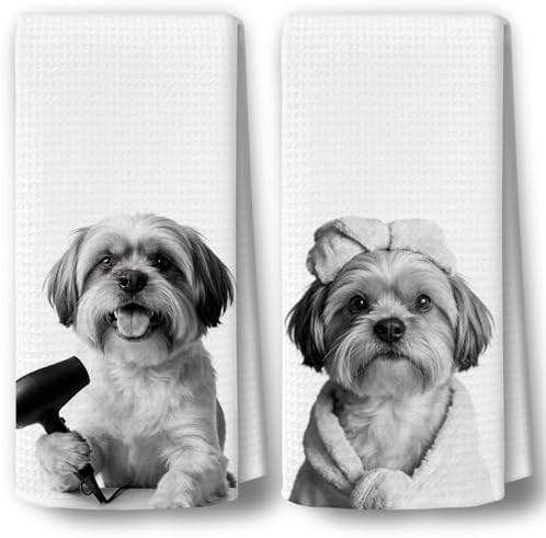 Dog Kitchen Towels Decor Set of 2 by BCUANGD