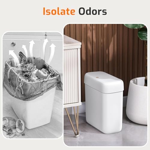 Small Bathroom Trash Can with Lid, 2.6 Gallon Garbage Can with Pop-Up Lid - Image 4