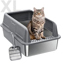 High-Sided Stainless Steel XL Cat Litter Box by OneBug
