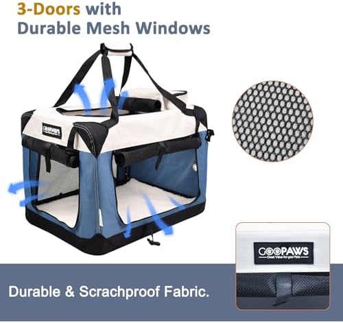 JESPET 3 Door Soft Dog Crates Kennel, Collapsible Travel Pet Carrier - Image 2