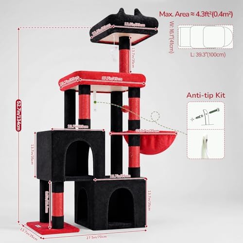 Globlazer 52in Gothic Cat Tree for Indoor Cats, 2 Condos - Image 6