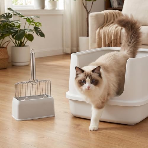 Cat Litter Scoop with Holder, Heavy Duty Metal Litter Sifter with Storage Stand - Image 7