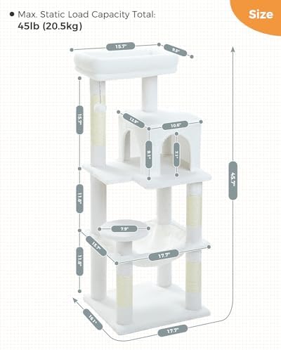 MUTTROS 45.7" Cat Tree with Hammock, Condo & 4 Sisal Posts - Image 7