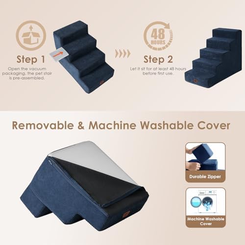 EHEYCIGA Dog Stairs for High Bed 25" H, Extra Wide Dog 5-Step - Image 4