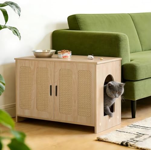 HOOBRO Farmhouse Cat Litter Box Enclosure, Hidden Litter Box Furniture - Image 3