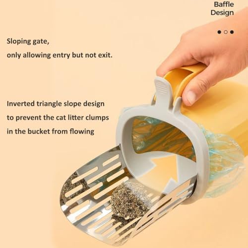 Cat Litter Scooper with Holder, Cat Litter Metal Shovel with Plastic Waste Can - Image 4