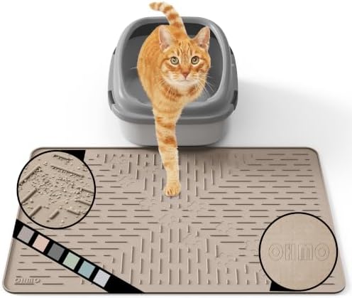 OHMO Cat Litter Mat, 23.5x16 Silicone Trapping Mat Beige by OHMO