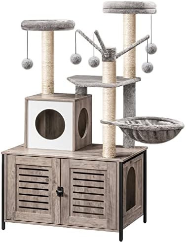 HOOBRO Cat Tree with Litter Box Enclosure, 27.6" L x 18.9" W x 52" H, by HOOBRO