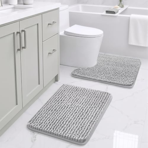 Ophanie Grey Bathroom Rugs Sets 2 Piece, Soft Chenille Bath Mat, Non Slip by Ophanie