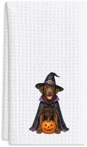 Halloween Dog Kitchen Towel 16x24 Inch, Cute Chocolate Labrador Witch Pumpkin by Unknown