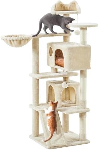 Yaheetech 57 inches Cat Tree for Indoor Cats, 2 Cat Condos, 2 Hanging Balls and by Yaheetech