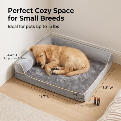 Orthopedic Small Dog Bed 20 x 16Inch, L Shaped Memory Foam Puppy Pet Bed - Image 2