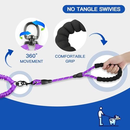 MingXpets Double Dog Leash, 360° Swivel Tangle Free Bungee Walking Training - Image 5