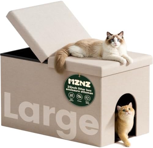 3-in-1 Cat Litter Box Enclosure Furniture, Cat Ottoman Bench by MZNZ