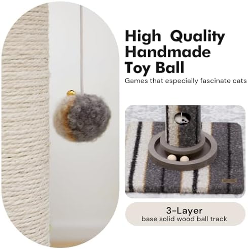 Woochpet Cat Scratching Post 34"Tall Grey Sisal Scratcher Tree - Image 6