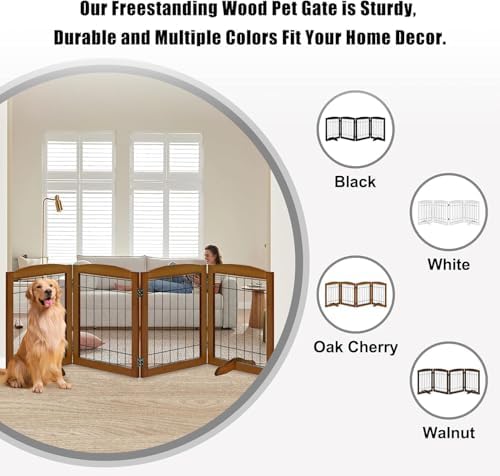 LZRS 4-Panel Freestanding Wooden Dog Gate—Extra Wide 30” Tall Foldable Pet - Image 5