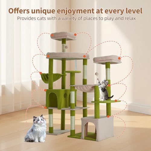 Upgraded 64.5 Inch Multi Cat Tree 3 Perches 2 Beds 2 Baskets Grey - Image 5