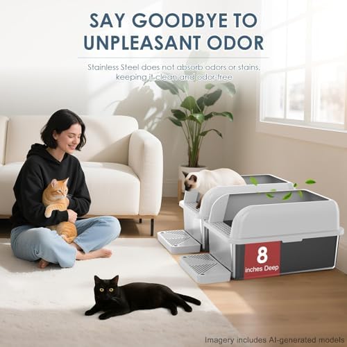 Suzzipaws 2 Pack 8" Deep Enclosed Stainless Steel Litter Box - Image 3