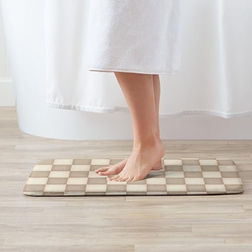 Retro Checkered Bath Mat Non-Slip Soft Microfiber Bathroom Rugs Washable Bathmat - Image 2
