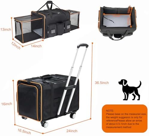 2 in 1 Large Cat Carrier for 2 Cats, Rolling Pet Carrier - Image 2