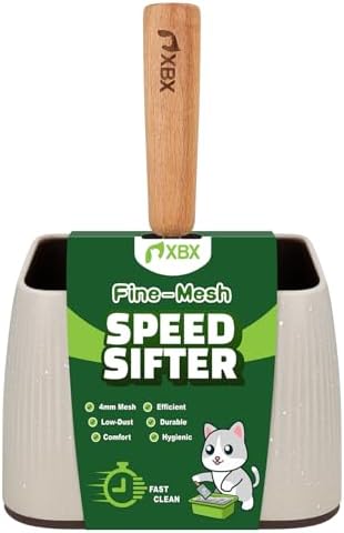 XBX Cat Litter Scoop with Holder – Metal Mesh Litter Scooper, Wooden Handle - Image 3