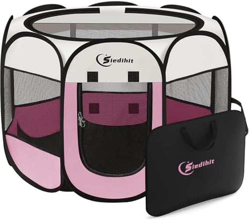 Sieidihit Dog Cat Pet Playpen Puppy Crate Cage Indoor Outdoor, Medium Pink by Siedihit