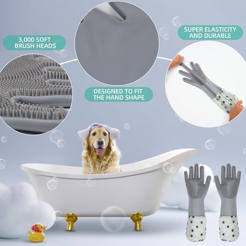 Dog Washing Gloves- Long Sleeved Pet Grooming Gloves - Image 5