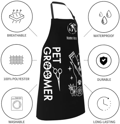 Custom Dog Grooming Apron with Logo Text, Pet Groomer Waterproof Aprons - Image 3