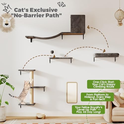 COZIWOW 5-Piece Wall Mounted Cat Wall Shelves Set Grey - Image 3
