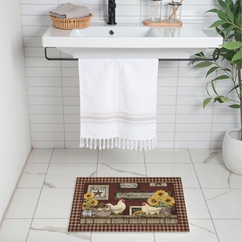 Giwawa Vintage Rooster Bath Rug Farmhouse Chicken Shower Mat Absorbent Bath - Image 2