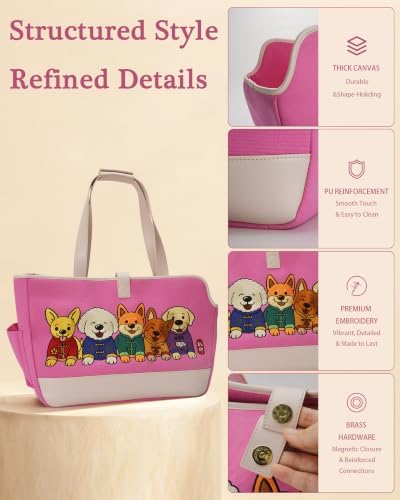 Dog Purse Carrier for Small Dogs, Embroidered Pet Tote - Image 2